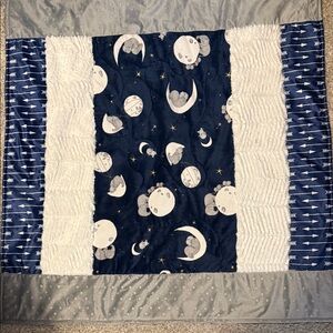 Beautiful Soft Elephant & Moon Navy & White Baby Quilt
